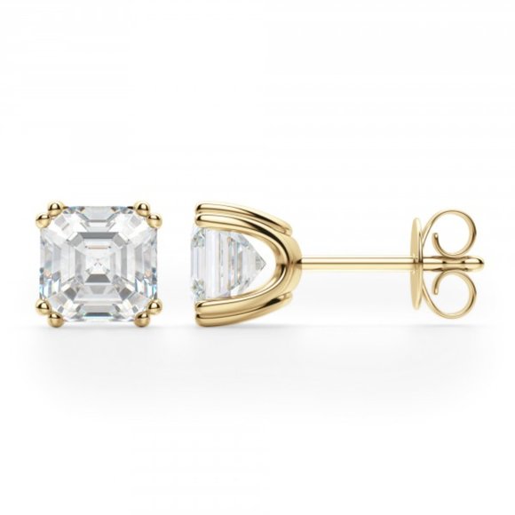 Asscher Cut Studs,Tension Back, Prong Set In Gold - Picture 5 of 6